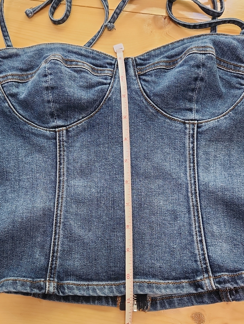 Reformation Chiara Denim Bustier Corset Tie Shoulder Top Size 2 - Picture 15 of 16